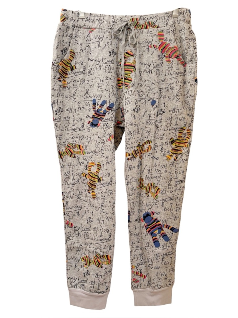 easel Gray Drawstring Joggers with Colorful Sock Monkey and Sock Bunny Print